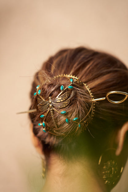 Turquoise Dragonfly Hair Bun