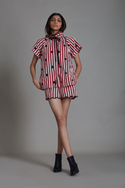 Stripe Tora Shirt-Red with Black Heart