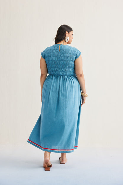 The Azure Handwoven Kala Cotton Maxi Dress