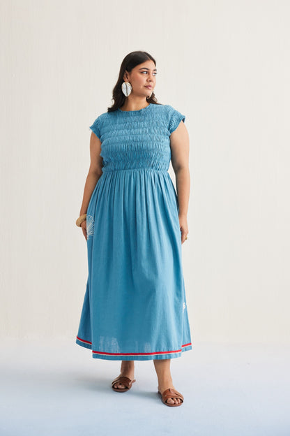The Azure Handwoven Kala Cotton Maxi Dress