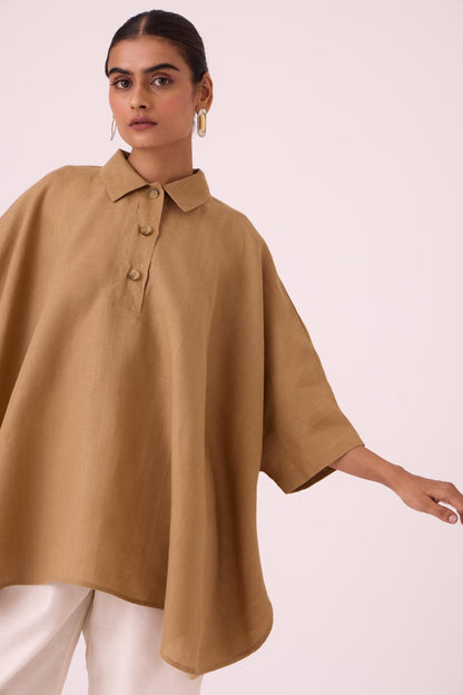 Liberty Tan Linen Cape Top