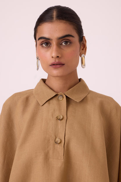 Liberty Tan Linen Cape Top