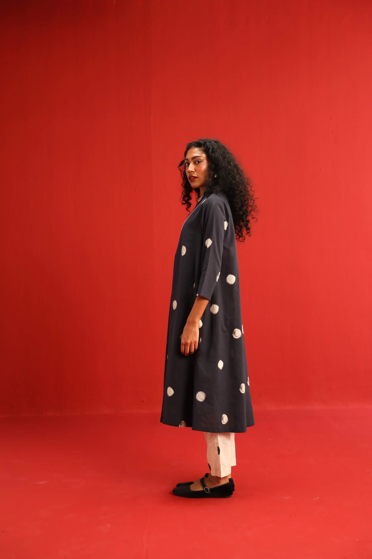 Polka A-line Kurta Set