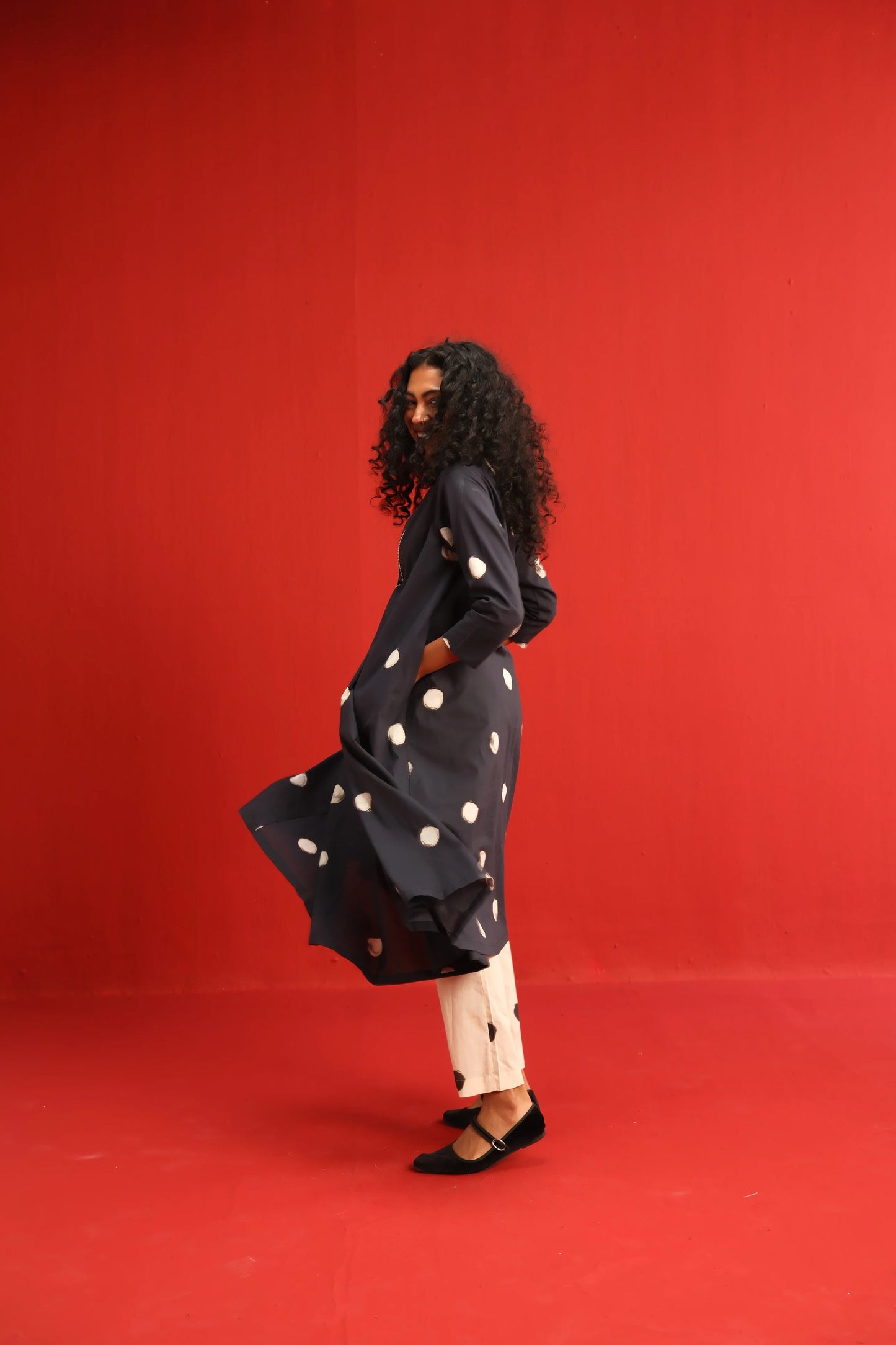 Polka A-line Kurta Set