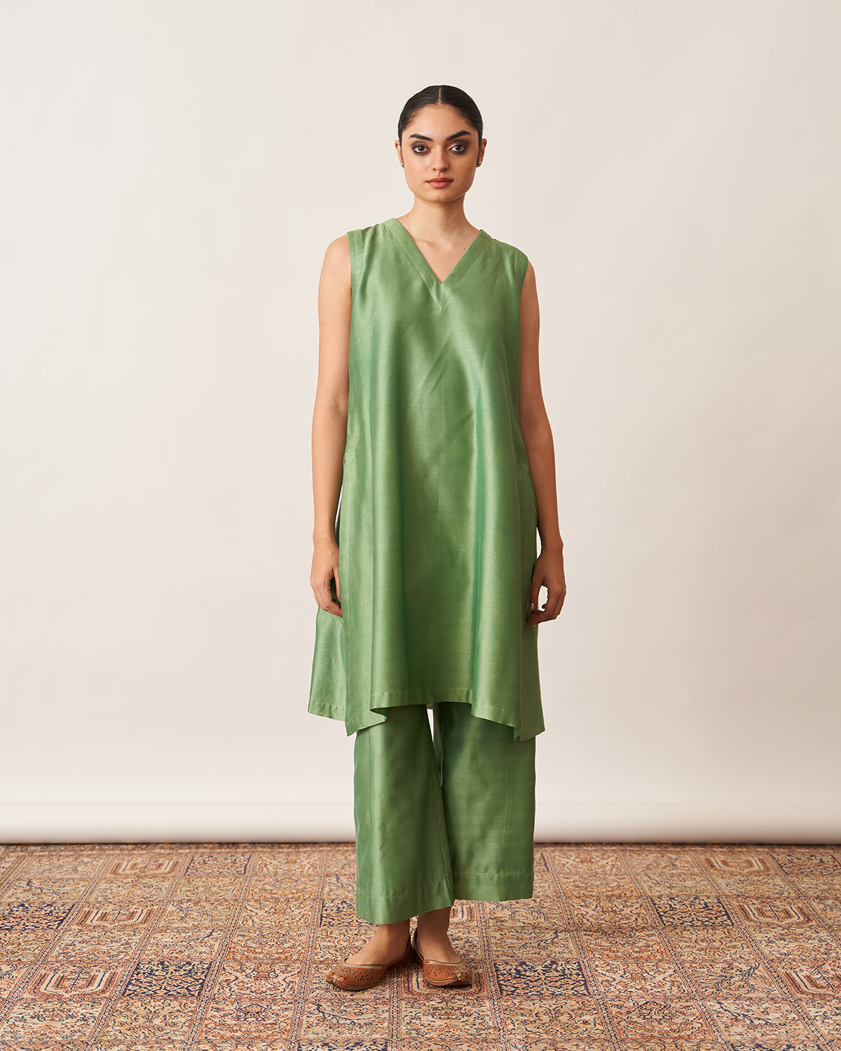 The Pista Green Silk Chanderi Ensemble
