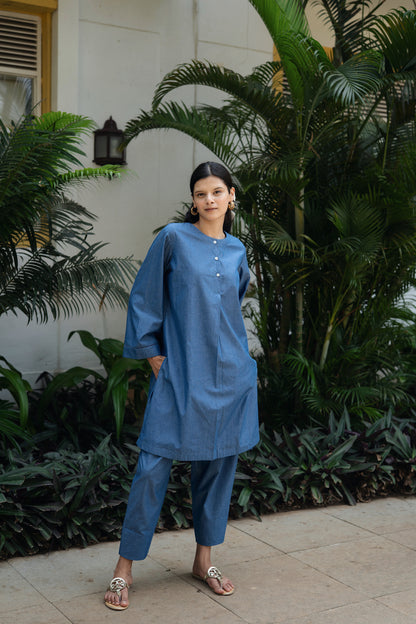 Iris Kurta Set (Denim Blue)