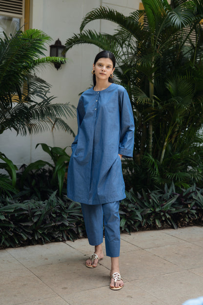 Iris Kurta Set (Denim Blue)
