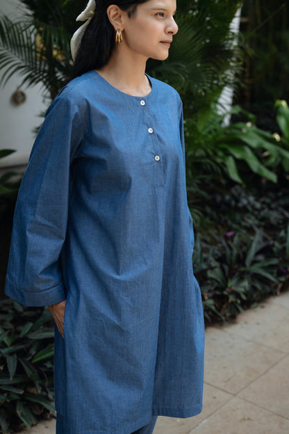Iris Kurta Set (Denim Blue)