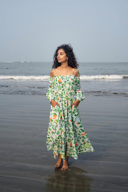 Zoe Dress (Green & White)