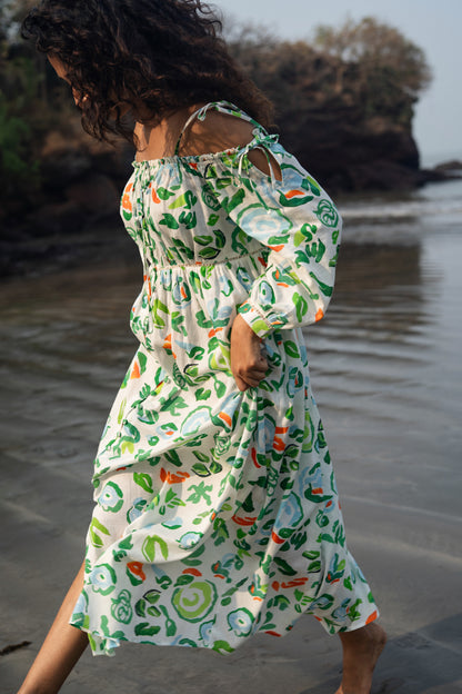 Zoe Dress (Green & White)