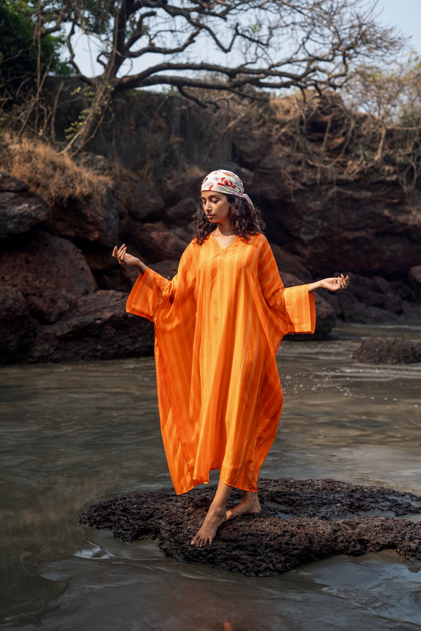 Angela Stripe Kaftan (Orange Stripes)