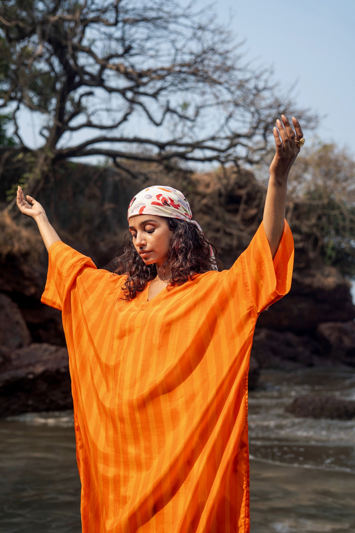 Angela Stripe Kaftan (Orange Stripes)