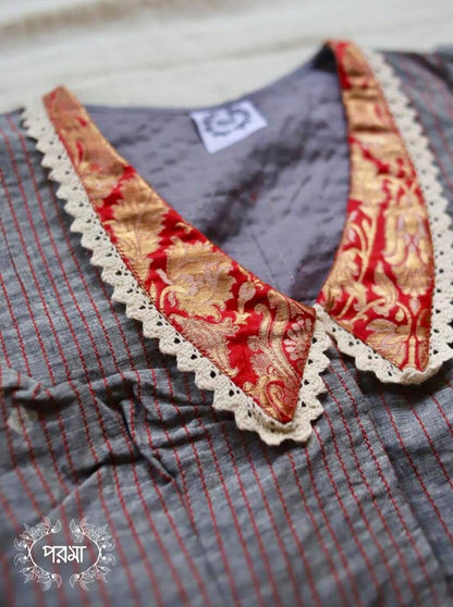 Grey Jamdani Brocade Collar