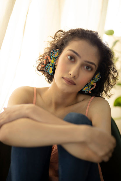 Dragon Fly Embroidered Earrings