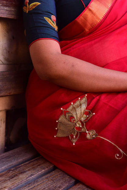 Red Cotton Mangalgiri With Lotus