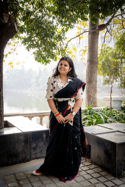 Black Multi Polka Jamdani Saree
