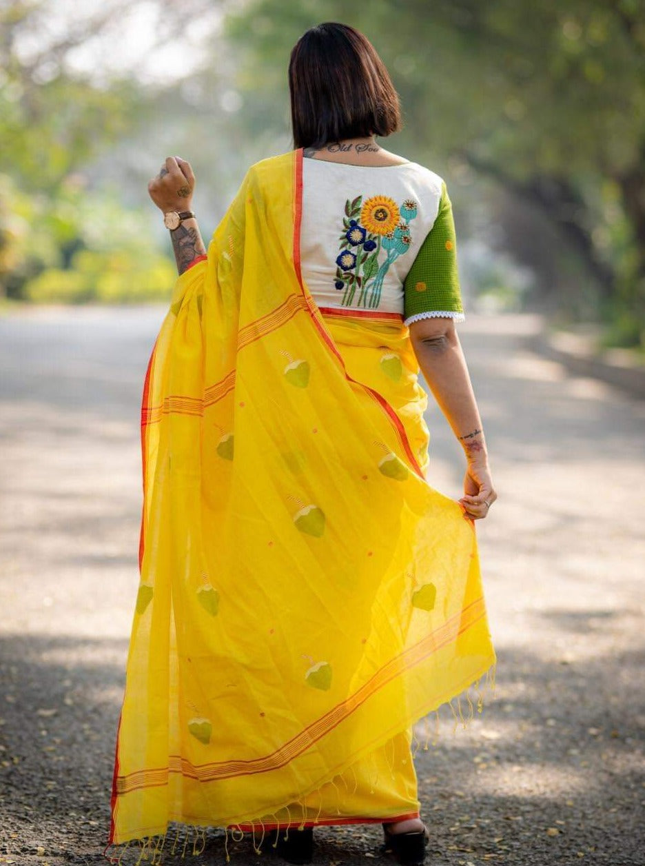 Yellow Jamdani Coconut Saree