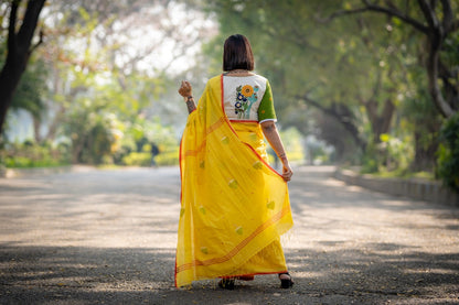 Yellow Jamdani Coconut Saree